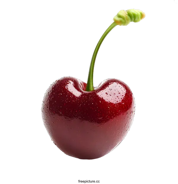 [Transparent Background PNG]Single Red Cherry With Water Droplets on White Background