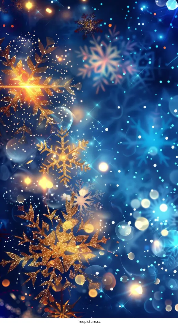 Christmas background with golden snowflakes