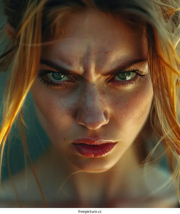 Close-up Portrait of a Caucasian Woman with Intense Expression