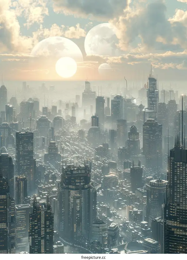 Futuristic Cityscape with Multiple Moons