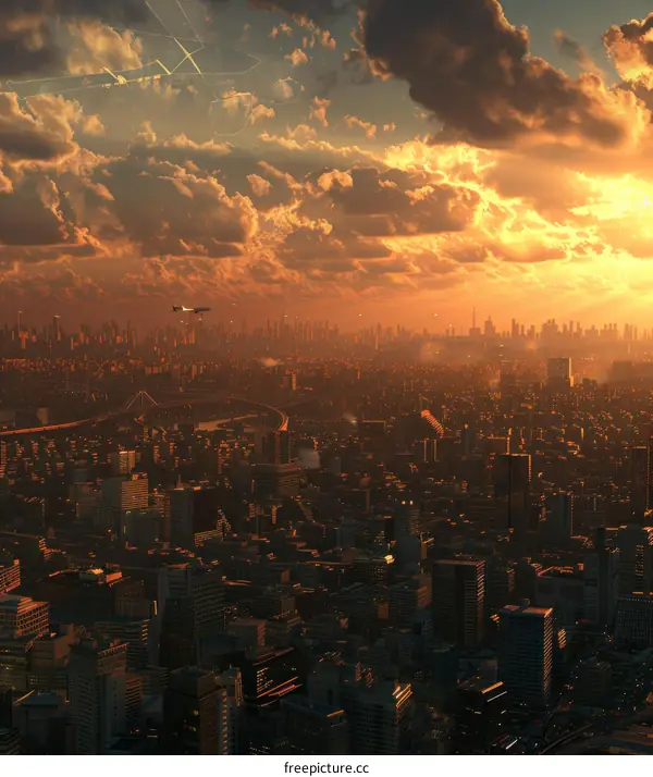 Futuristic City Sunset Metropolis
