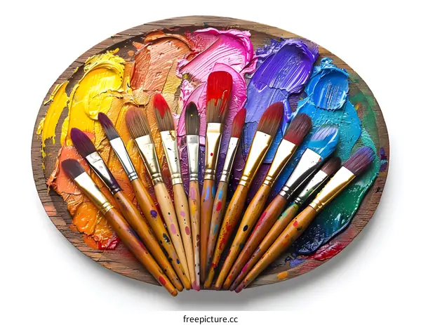 Colorful Palette with Paint Brushes