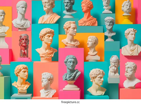 Colorful Background with Bust Statues