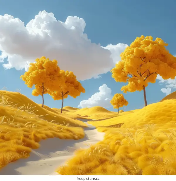 Golden Hills and Grasslands Under a Blue Sky