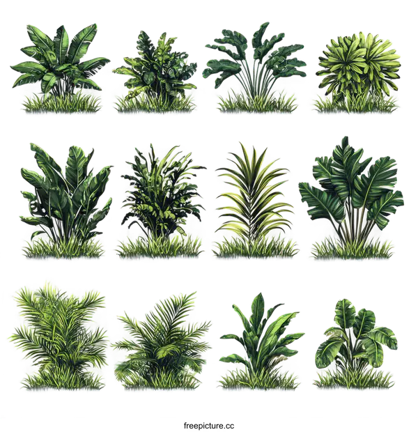 [Transparent Background PNG]Collection of Tropical Plants Illustration