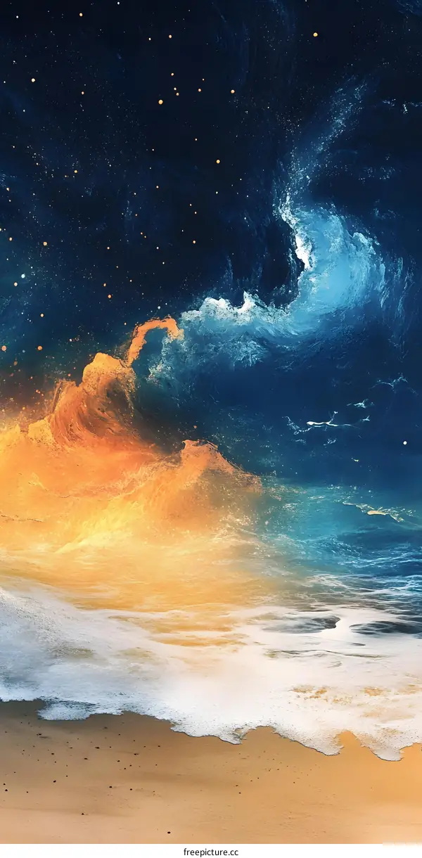 Abstract Painting of Ocean Waves and the Milky Way