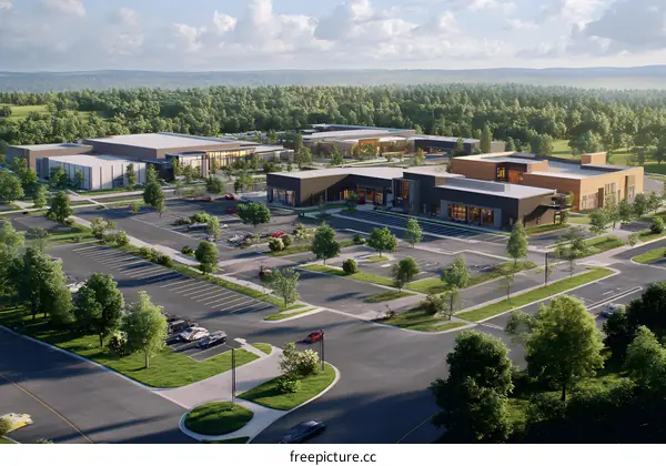 Aerial View of a Modern Commercial Development