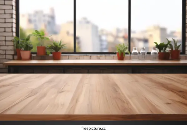 Empty Minimalist Wooden Table and Plants