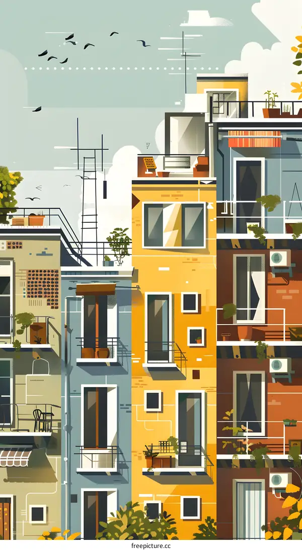 Colorful City Buildings Illustration