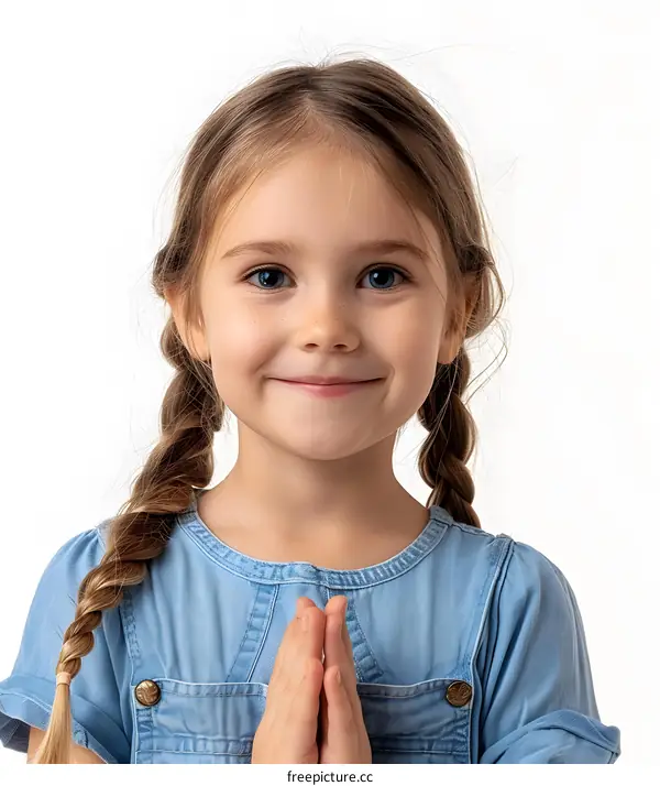 portrait of a cute little girl with blond hair in denim clothes