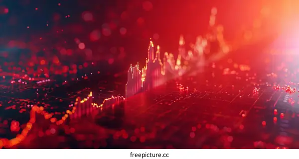 Red glowing stock market graph showing rise and fall of stock prices