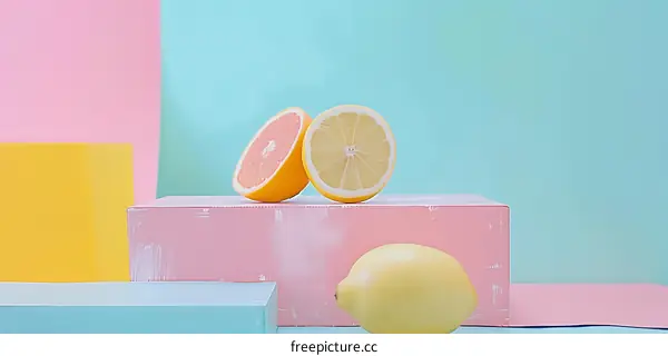 Lemon and Grapefruit on a Pink and Blue Background
