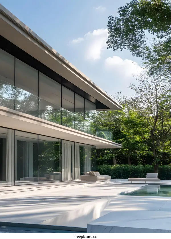 Modern Architecture with Swimming Pool and Green Trees