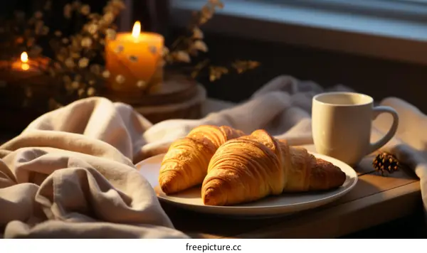 Cozy Breakfast with Croissants and Coffee