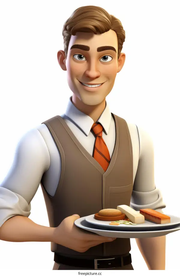 A waiter holding a plate of food