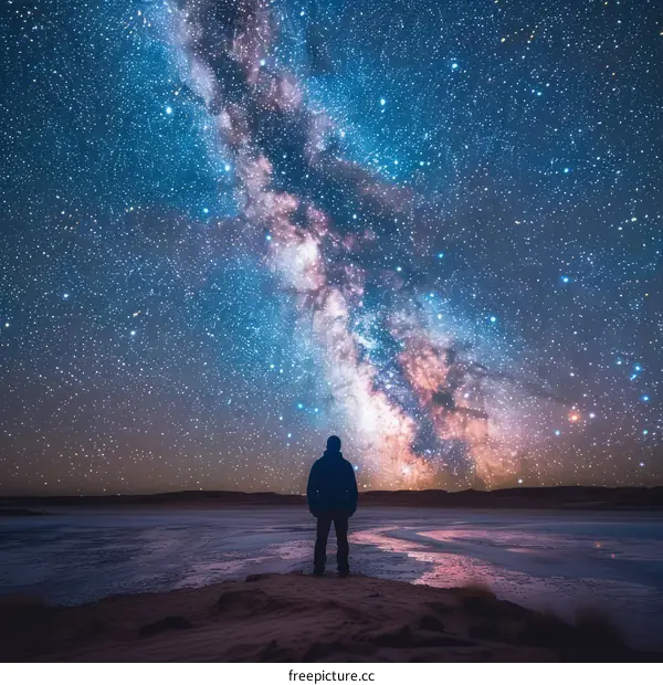 Man looking up at the stars in the night sky