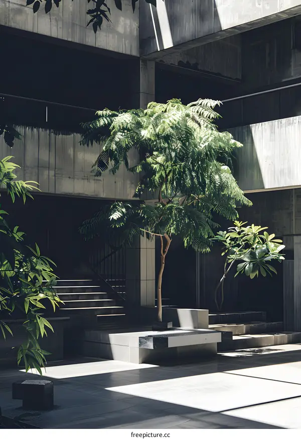 Concrete Building With Greenery And Light