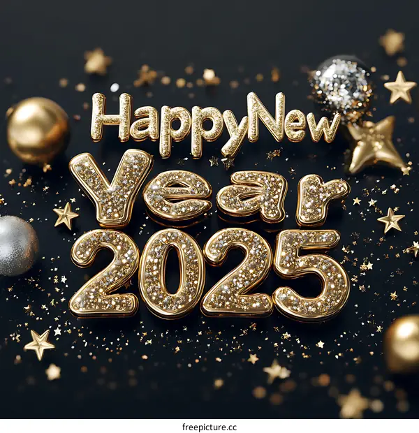 Happy New Year 2025 Golden Glitter Design