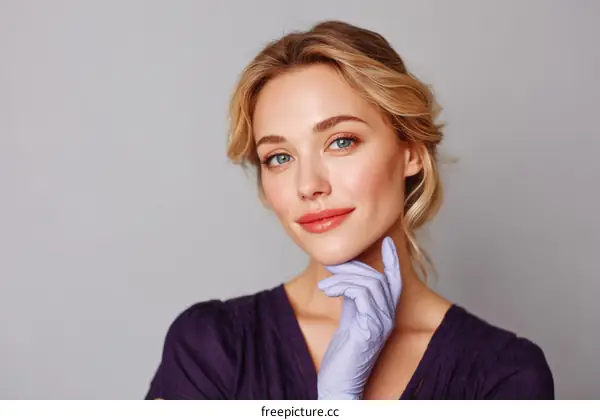 Beautiful Woman with Perfect Skin and Medical Gloves