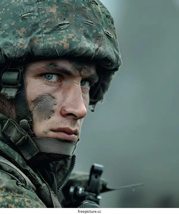 Portrait of a soldier in the field