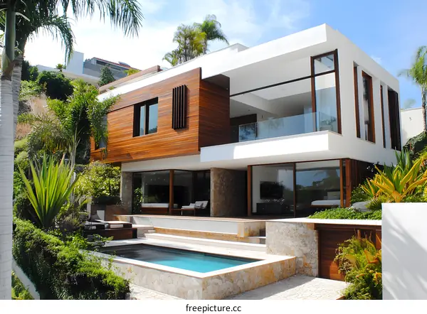Modern House with Swimming Pool and Tropical Landscaping