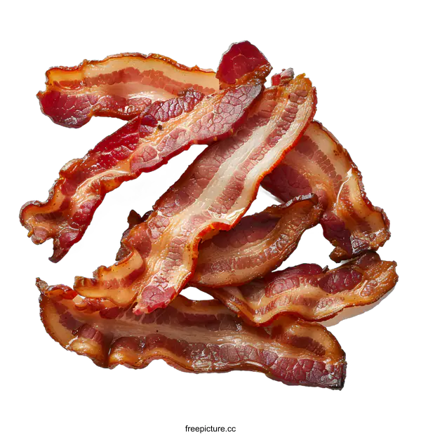 [Transparent Background PNG]Crispy Cooked Bacon Strips on White