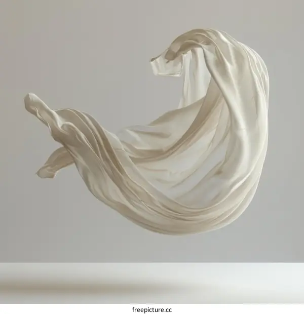 Light cream color silk fabric flowing in the air
