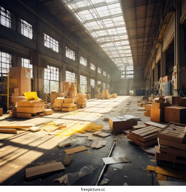 Large empty warehouse with boxes