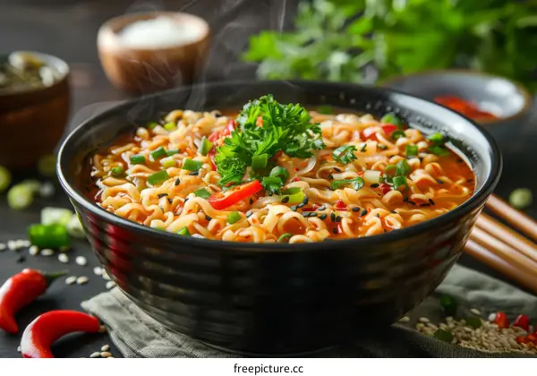 A bowl of delicious ramen with chopsticks on the side