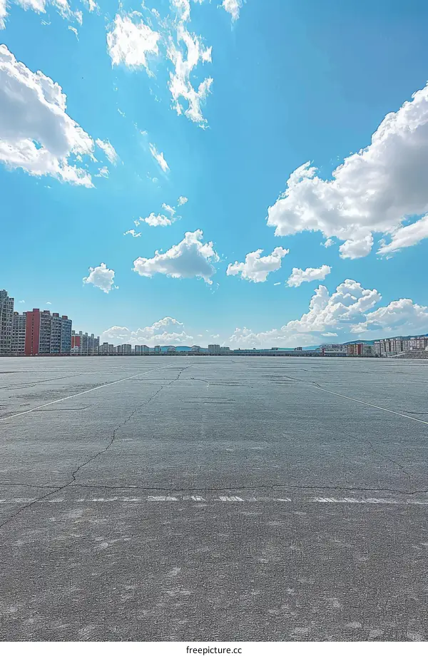 Empty Parking Lot Under Clear Blue Sky