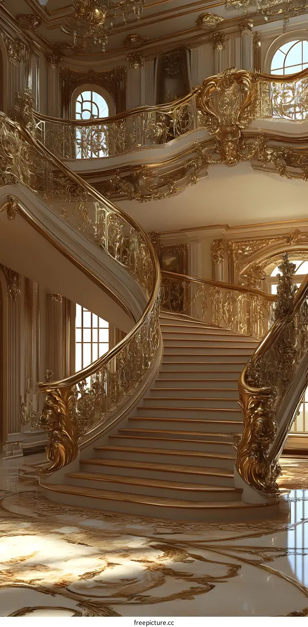 Golden Staircase in a Luxurious Mansion