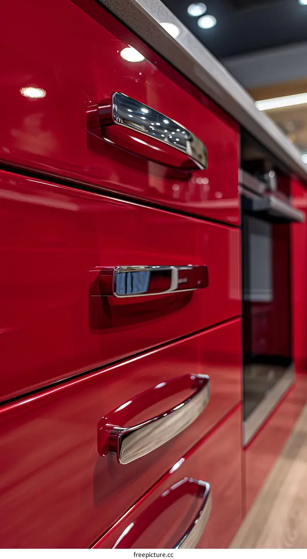 Modern Red Kitchen Cabinets with Stainless Steel Handles