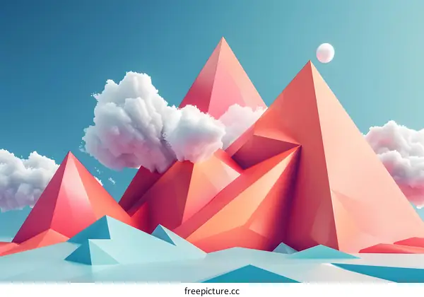 3D rendering of a mountain landscape with clouds