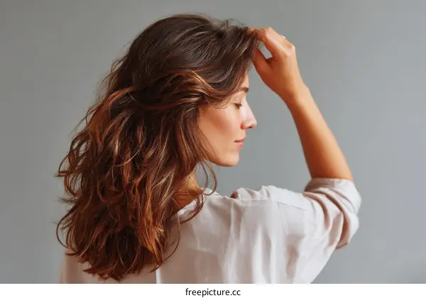Closeup Woman with Wavy Brown Hair