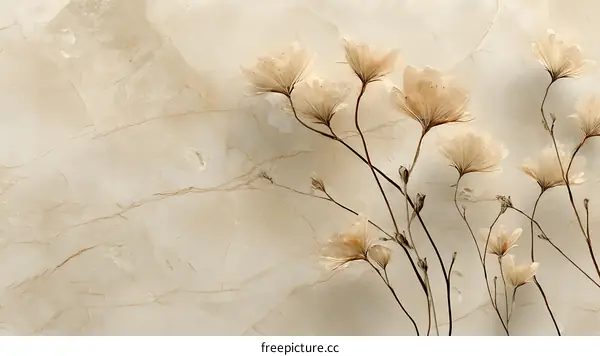 Beige Marble Texture with Dried Flowers Pattern