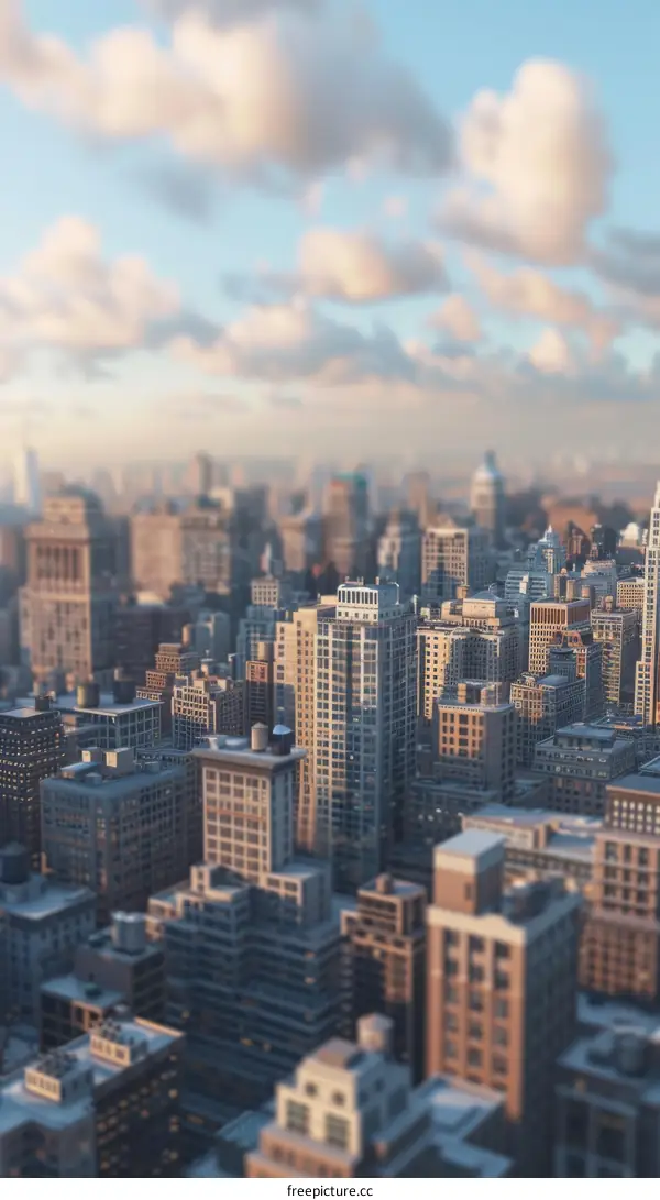 Miniature City Model with Buildings and Blue Sky