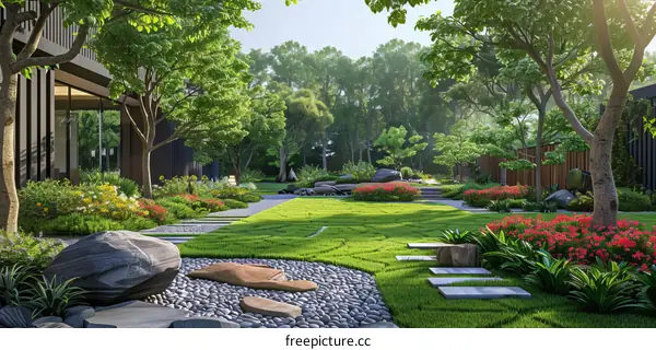 Digital Rendering of a Peaceful Garden Landscape