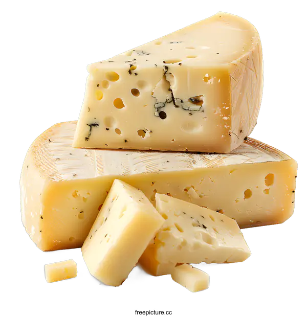 [Transparent Background PNG]A wedge of cheese with two smaller pieces in front of it