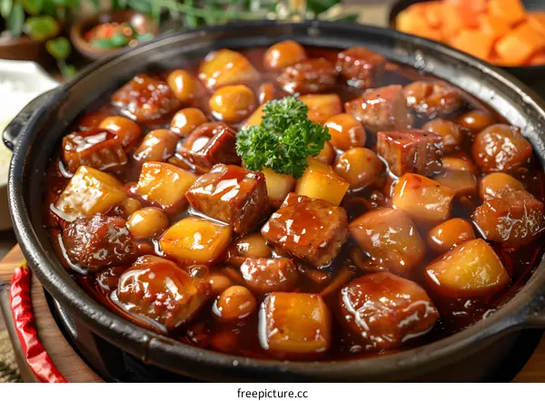 A delicious dish of pork belly and potatoes