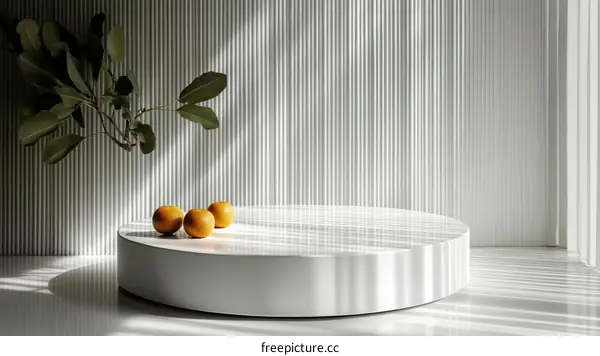 Modern Minimalist White Display Podium with Orange Fruit