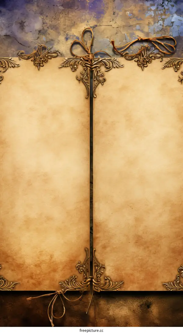 Aged Paper with Ornate Flourishes and Dividing Line