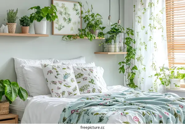 Bedroom Interior Design with Plants and Floral Decor
