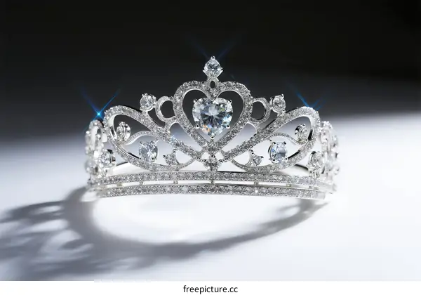 Elegant Diamond Tiara with Heart Shaped Center Stone