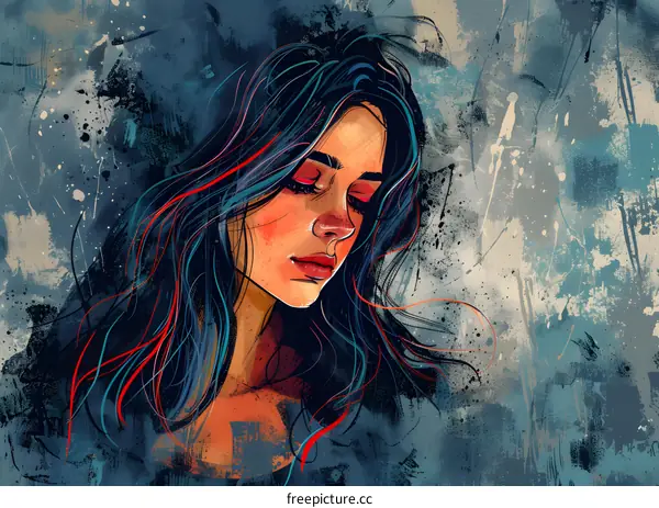 Portrait of a young woman with blue hair