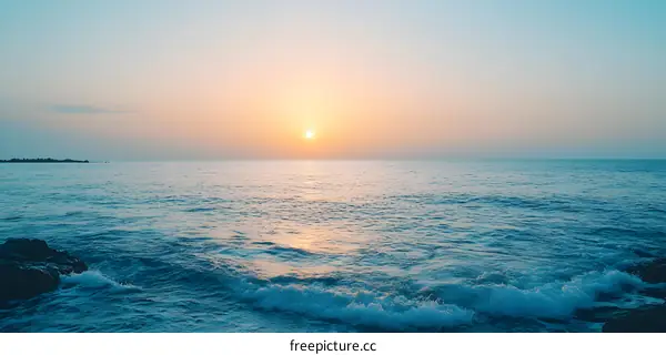 Ocean Sunset Landscape With Horizon and Calm Water