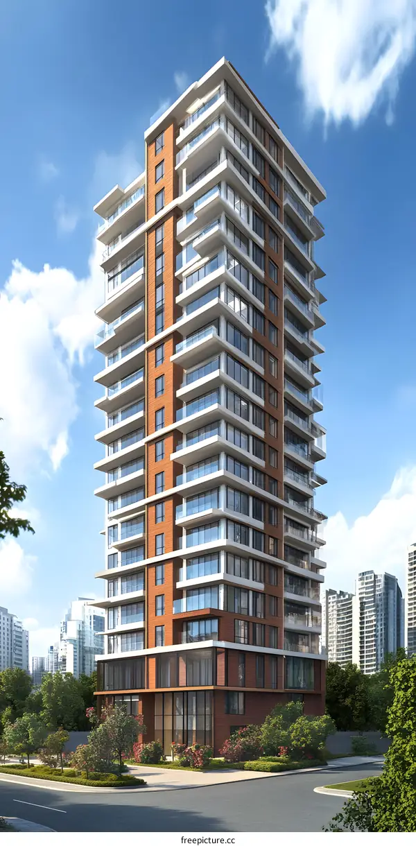 Modern Brick Residential Building with Glass Balconies