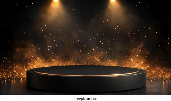Elegant Black Product Display Stage with Golden Glitter