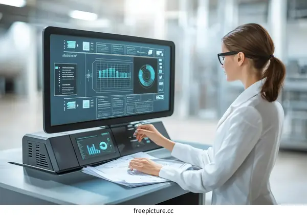 Female Engineer Working on Advanced Industrial Control System