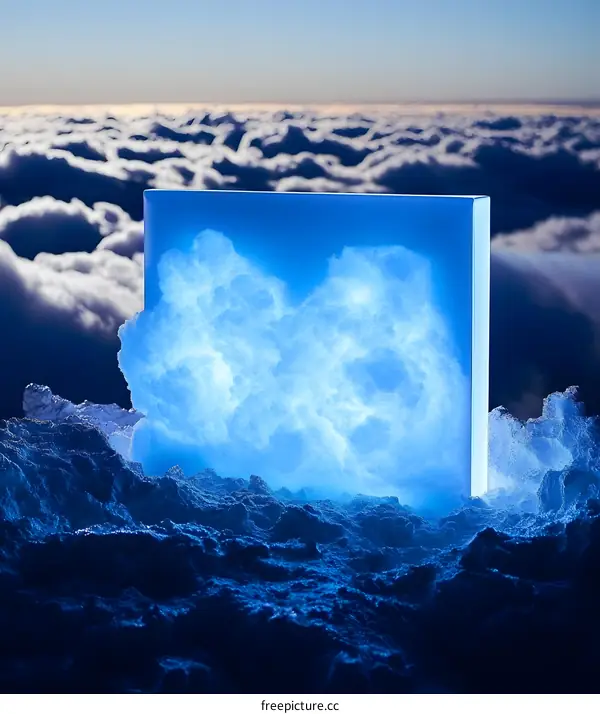 Abstract Blue Cloud  Glass  Frame  Sculpture