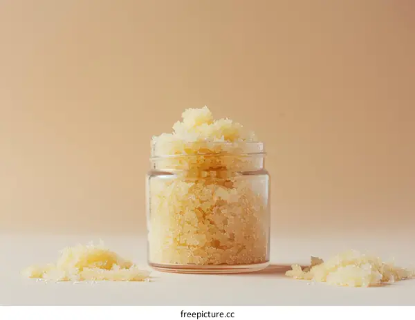 Close up of a jar of yellow body scrub
